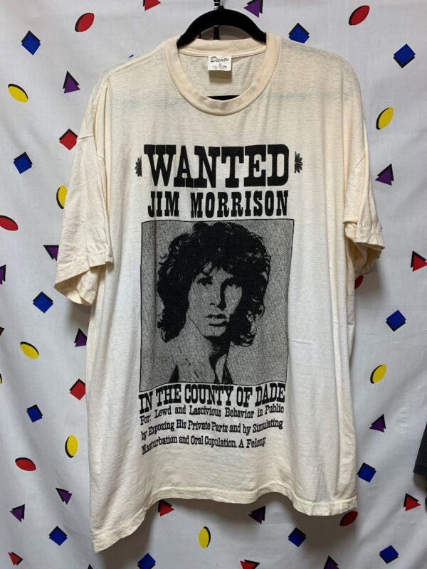 product details: WANTED JIM MORRISON T-SHIRT DOORS DADE COUNTY JAIL AS-IS photo