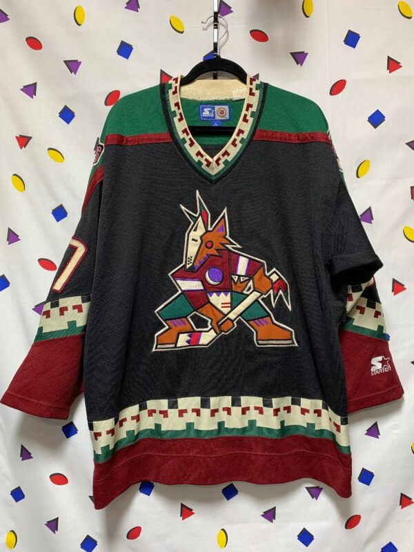 product details: PHOENIX COYOTES HOCKEY JERSEY FRONT EMBROIDERED COYOTE GRAPHIC PATCH ROENICK 97 photo