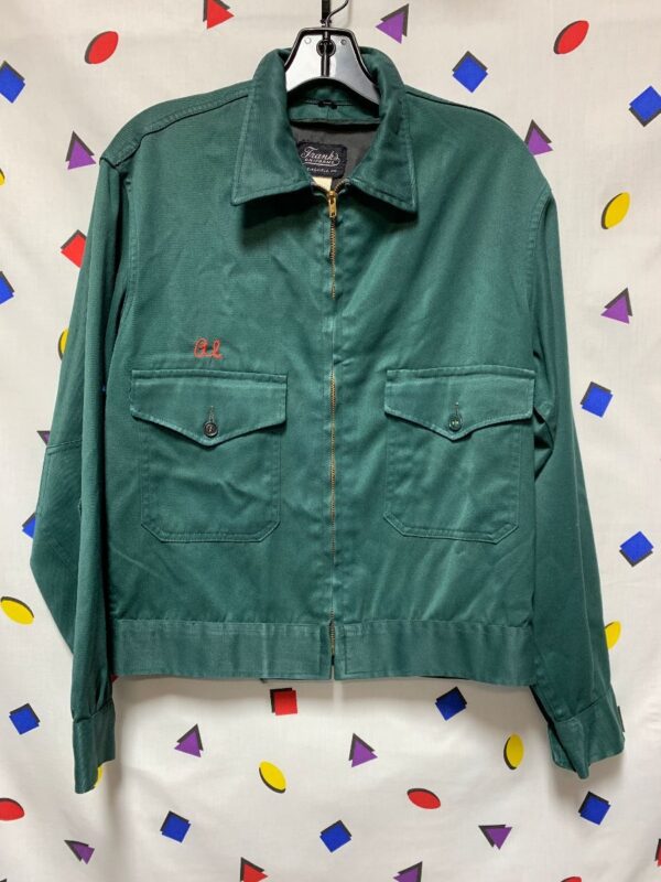 product details: 1950S UNIFORM WORKWEAR JACKET ZIP-UP AL EMBROIDERY DOUBLE FRONT POCKETS photo