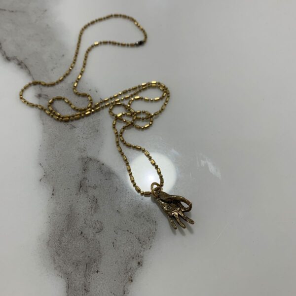 product details: SOLID BRASS SAY ANYTHING MOVABLE HAND CHARM NECKLACE OVAL BALL CHAIN LINK CHAIN photo
