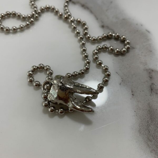 product details: SILVER PLATED SOLID BRASS MOLAR TOOTH NECKLACE LARGE BALL CHAIN photo