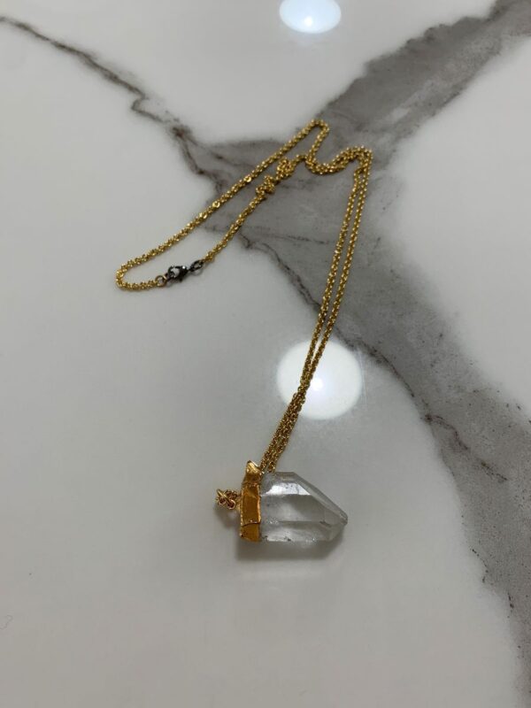 product details: GOLD DIPPED QUARTZ PENDANT NECKLACE WITH GOLD PLATED LINK CHAIN photo