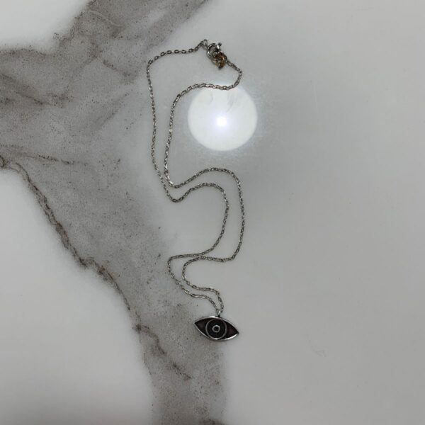 product details: OXIDIZED SILVER PLATED EVIL SEEING EYE CHARM NECKLACE DELICATE LINK CHAIN photo