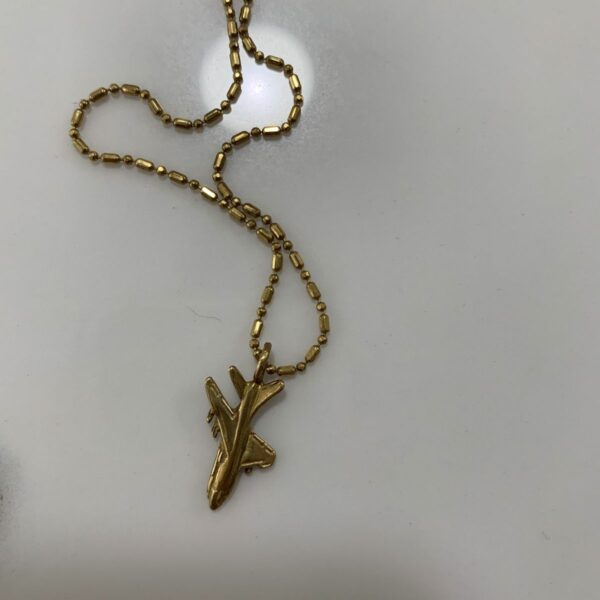 product details: SMALL BRASS AIRPLANE PENDANT ON OVAL BALLCHAIN NECKLACE photo