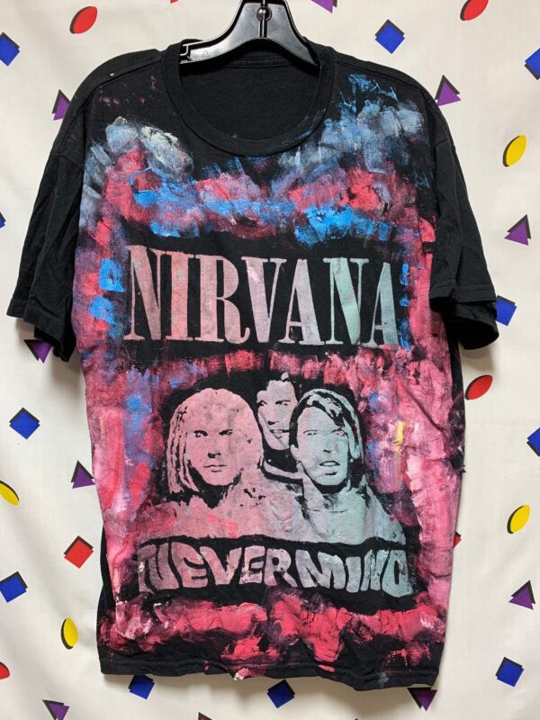 product details: CUSTOM HAND PAINTED NIRVANA NEVERMIND DOUBLE GRAPHIC T-SHIRT photo