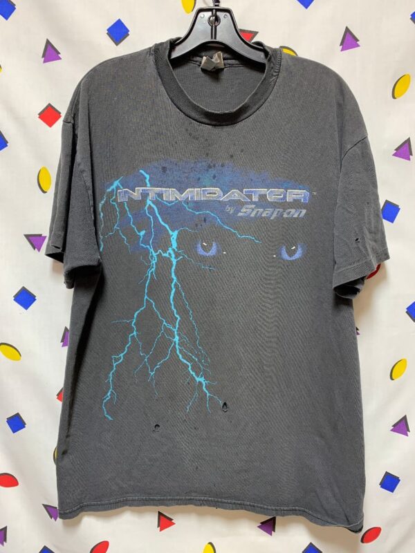 product details: FADED 90S INTIMIDATOR SNAP ON LIGHTENING GRAPHIC FEAR STARS HERE SINGLE STITCH AS-IS photo