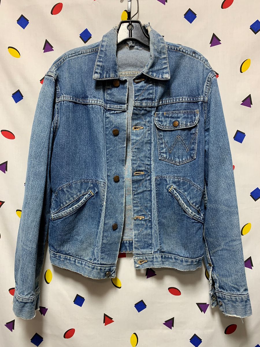 1950s-60s Wrangler Denim Jacket Perfect Distress & Color Stitched W On ...