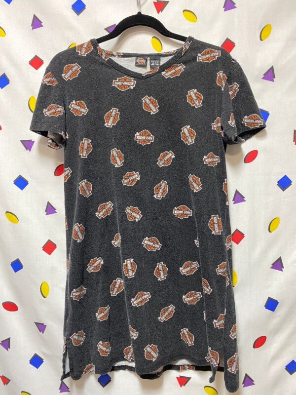 product details: HARLEY DAVIDSON LONG TSHIRT DRESS ALLOVER PRINT AS-IS photo