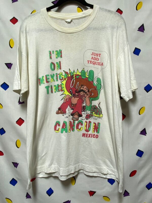 product details: IM ON MEXICAN TIME CANCUN MEXICO T-SHIRT 1980S photo