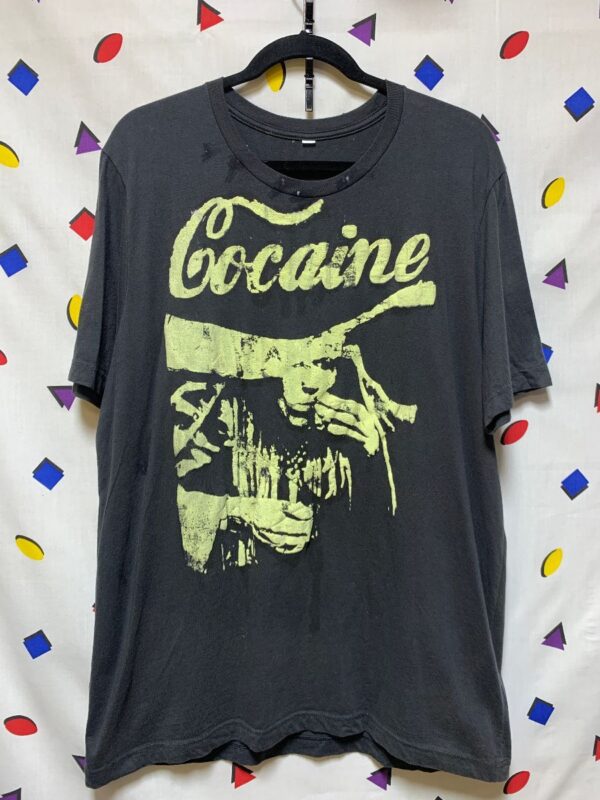 product details: *DISTRESSED* COCAINE ROLLING STONES SCREEN PRINT T-SHIRT *LOCAL ARTIST photo