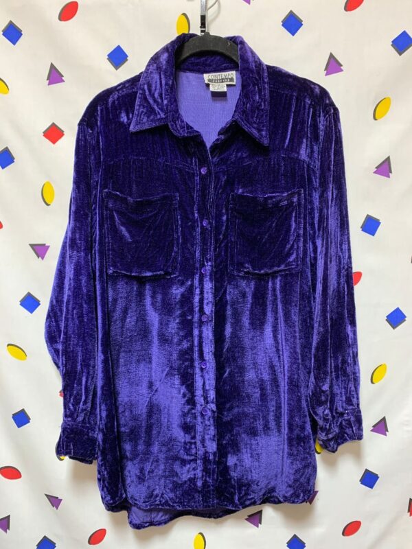 product details: CRUSHED VELVET LS BD BLOUSE DOUBLE FRONT POCKETS 100% RAYON photo