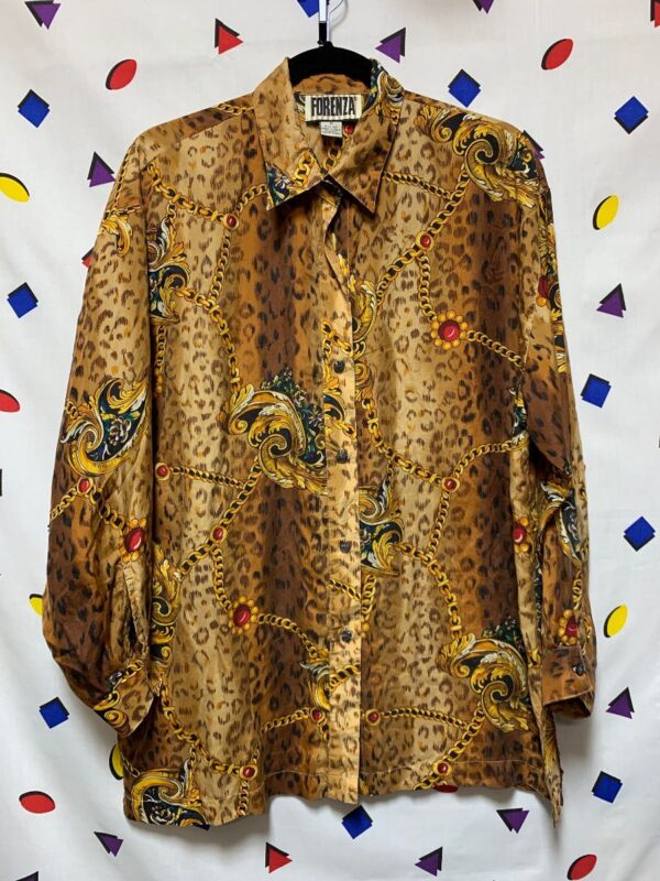product details: SILK LEOPARD BLOUSE CHAIN-LINK BAROQUE JEWEL PATTERN photo