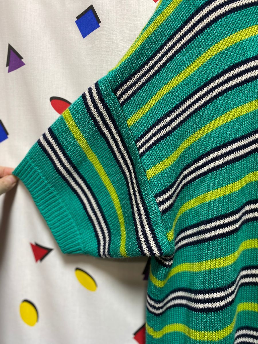 Short Sleeved Funky Knit Striped Pocket Sweater | Boardwalk Vintage