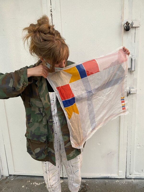 product details: 1970S SHEER COLOR BLOCK SCARF WITH THIN STRIPES MADE IN ITALY 100% COTTON photo