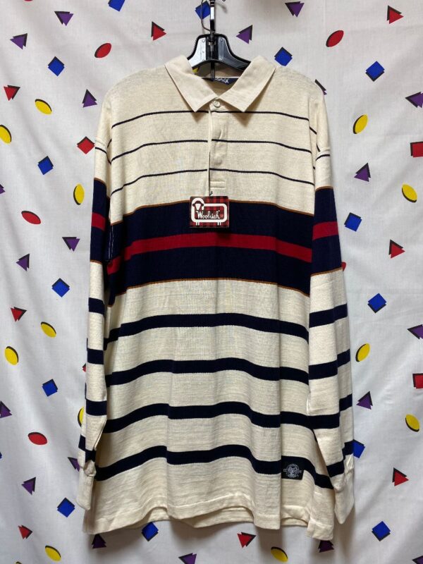product details: 90S DEADSTOCK LS POLO RUGBY SHIRT HORIZONTAL STRIPES AS-IS photo
