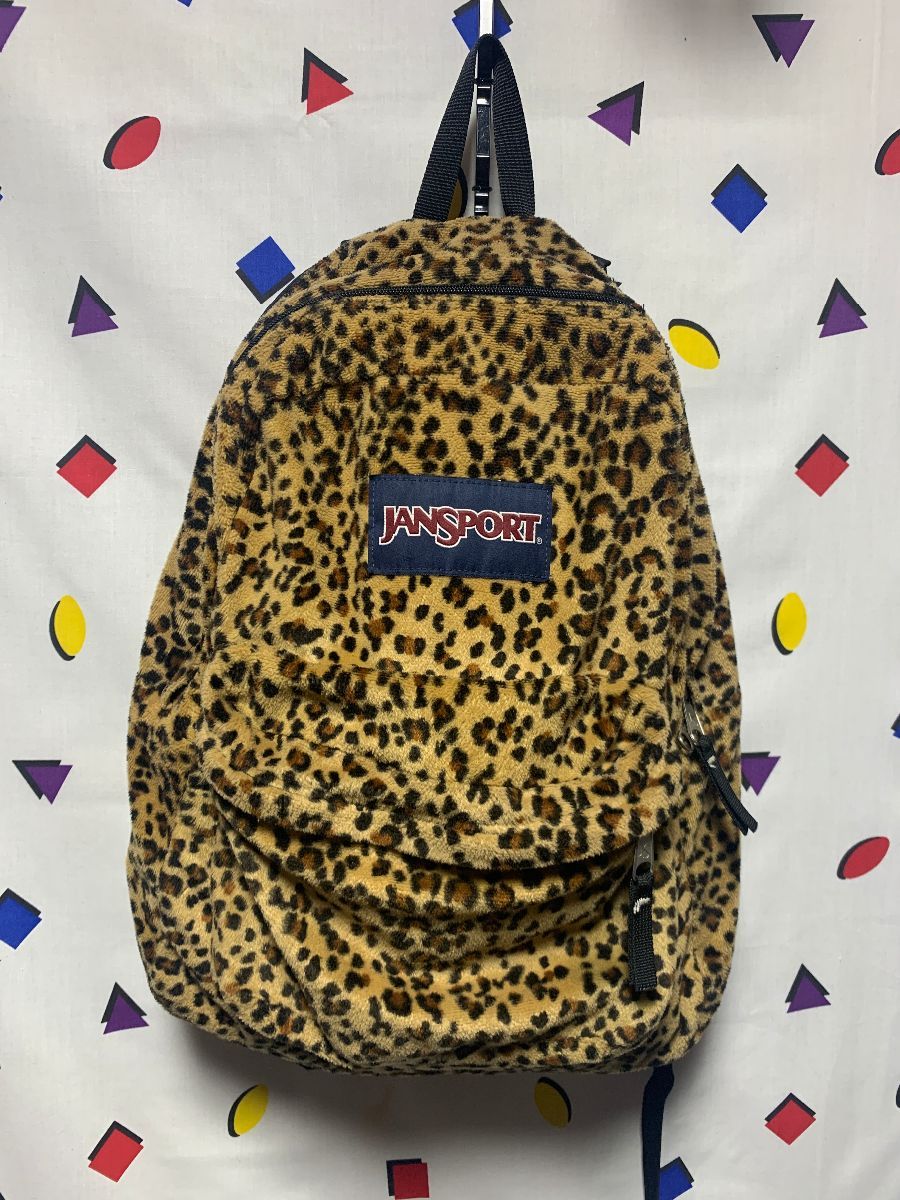 Fuzzy Leopard Print Jansport Backpack As-is | Boardwalk Vintage