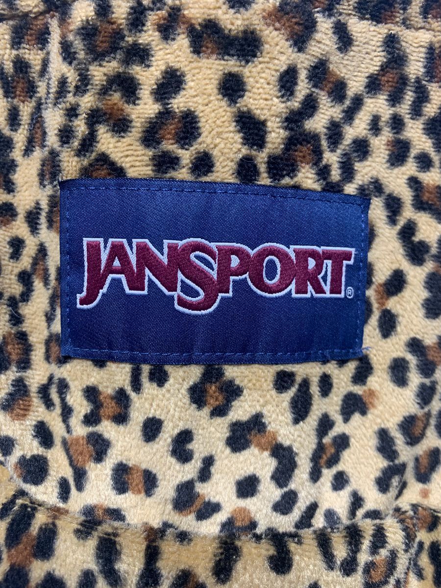 Jansport Leopard Cheetah Animal Print Soft Fuzzy Backpack Brown & Red VHTF