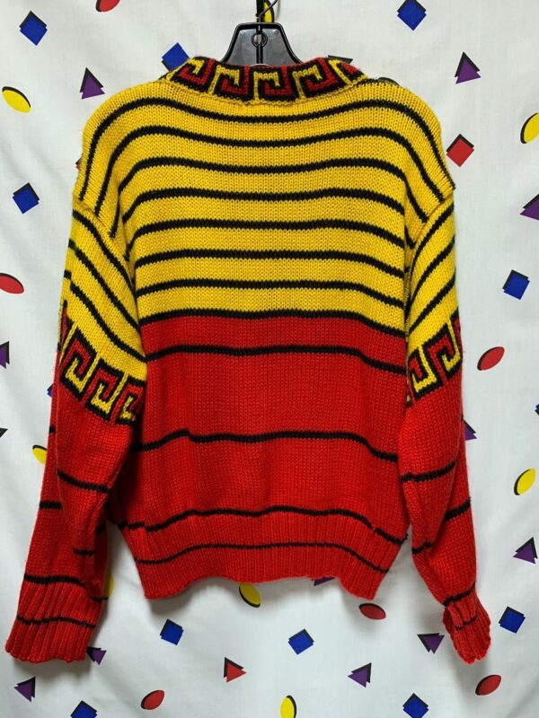 product details: FUNKY COLOR BLOCK STRIPED SWEATER WITH BLOCK SWIRL PATTERN 100% ACRYLIC photo