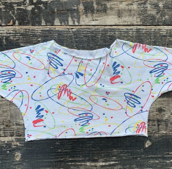 product details: WHITE PRIMARY COLORS COTTON ABSTRACT PAINT SPLATTER CROPPED TEE photo