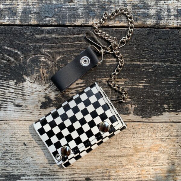 product details: RUDE BOY 2 TONE CHECKERED PATTERN LEATHER CHAIN WALLET photo