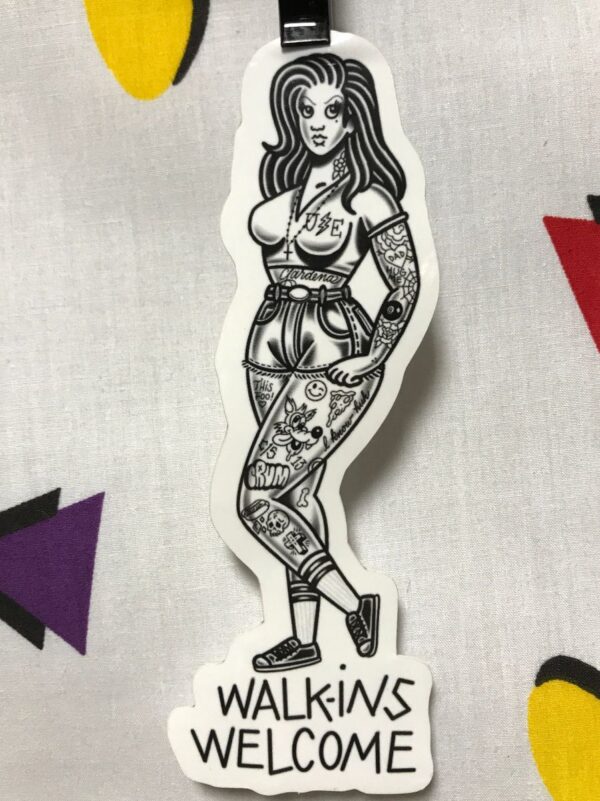 product details: TATTOO SHOP GIRL WALK INS WELCOME CRUM STICKER  *LOCAL ARTIST photo