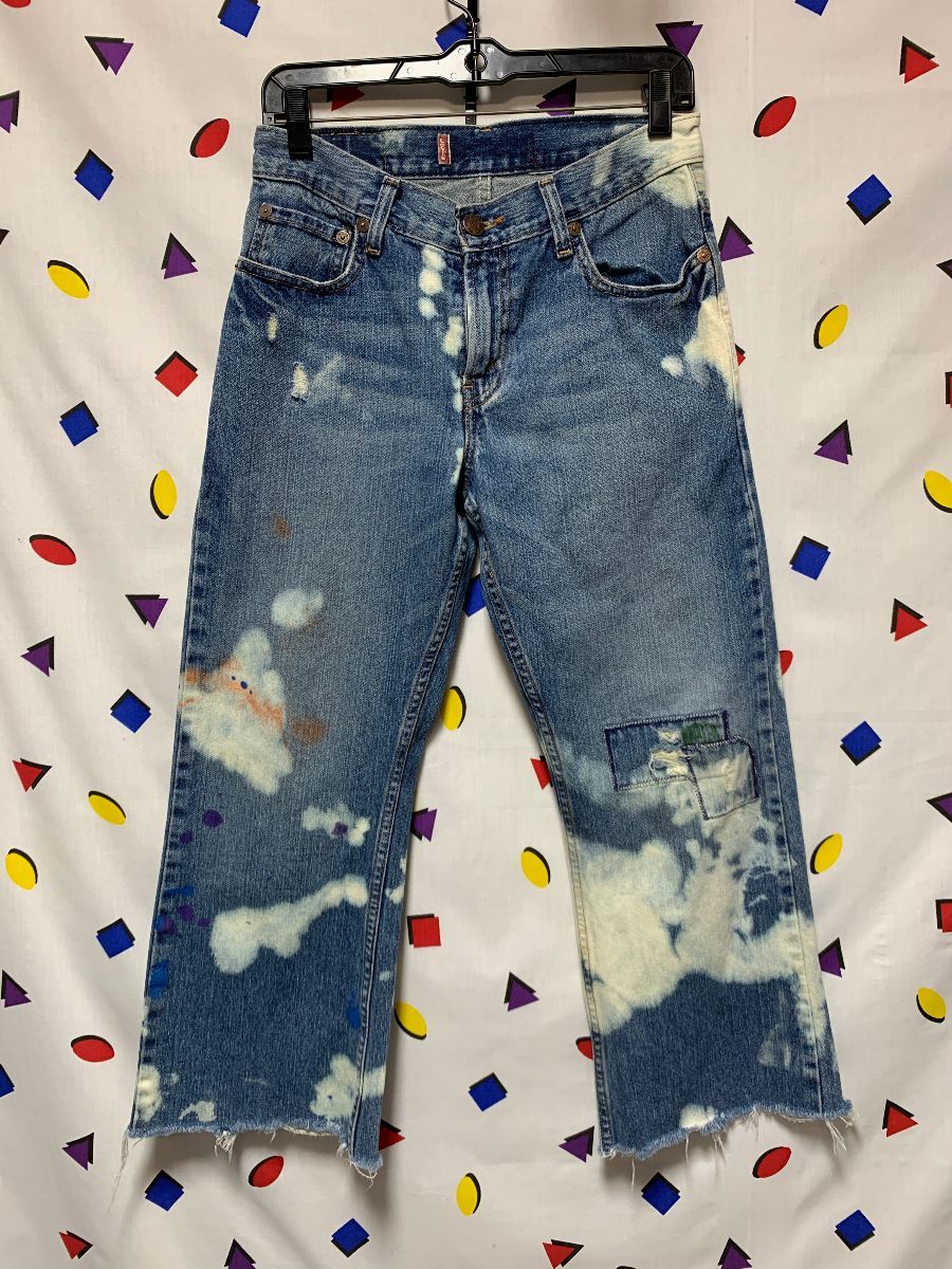 Levis Cropped Bootcut Jeans W/ Bleach And Patches 527 | Boardwalk Vintage