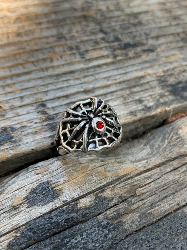 product details: BLACK WIDOW SPIDER WEB RING WITH GLASS RUBY RED STONE photo