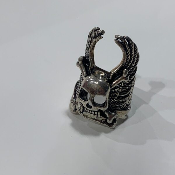 product details: WINGED SKULL AND CROSSBONES SILVER BIKER RING photo