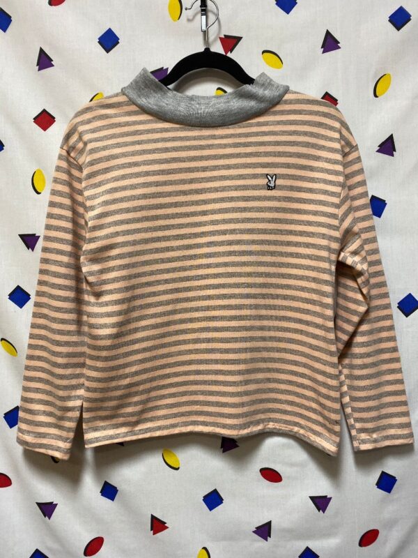 product details: STRIPED MOCK TURTLE NECK SHIRT WITH PLAYBOY BUNNY PATCH AS-IS photo