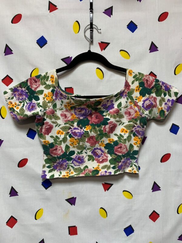 product details: SWEET 1990S FLORAL CROPPED BABYDOLL STRETCH SHIRT AS-IS photo