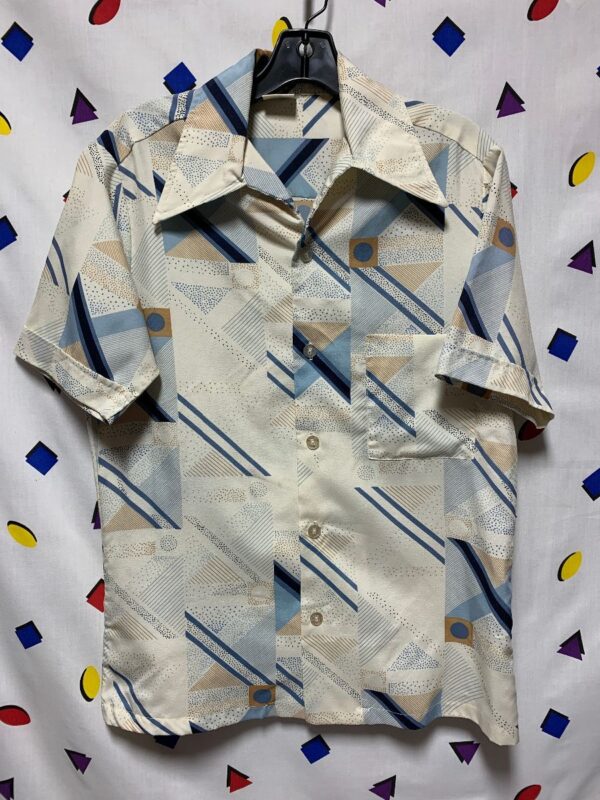 product details: DON LOPER MENS 1970S STYLE GEOMETRIC POLYESTER BUTTON UP SHIRT photo