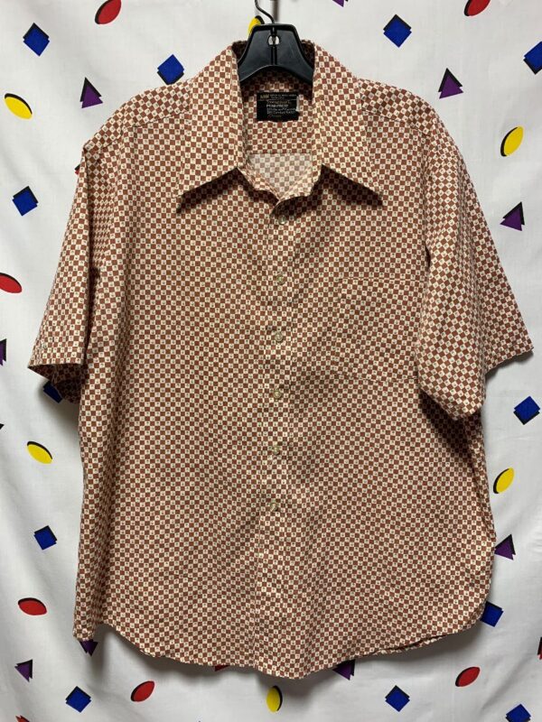 product details: TOWNCRAFT PENN PREST RETRO STYLE MENS FLEUR DE LIS CHECKERBOARD BUTTON UP SHIRT photo