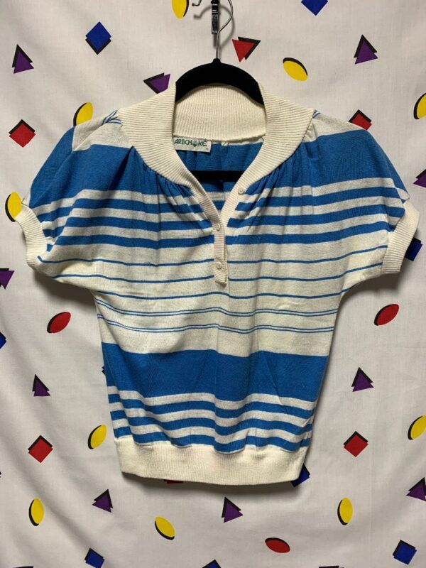 product details: 70S CAP SLEEVE BLOUSE HORIZONTAL STRIPES AS IS photo