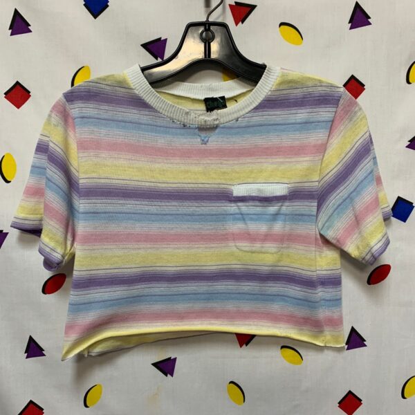 product details: LITTLE RETRO PASTEL STRIPED CROPPED POCKET TEE | AS-IS photo