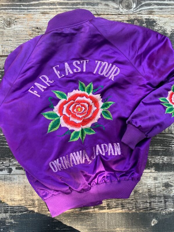 product details: FAR EAST TOUR EMBROIDERED FLORAL SATIN ZIP-UP BOMBER JACKET AS-IS photo