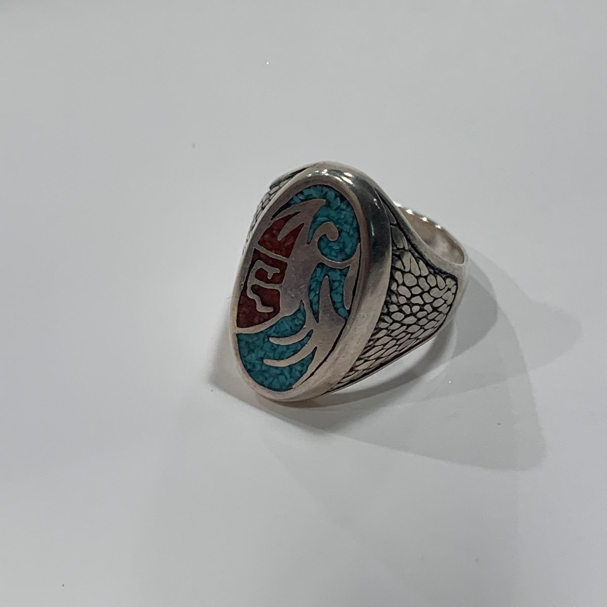 1990s Native American Dragon Wings Design Turquoise And Coral