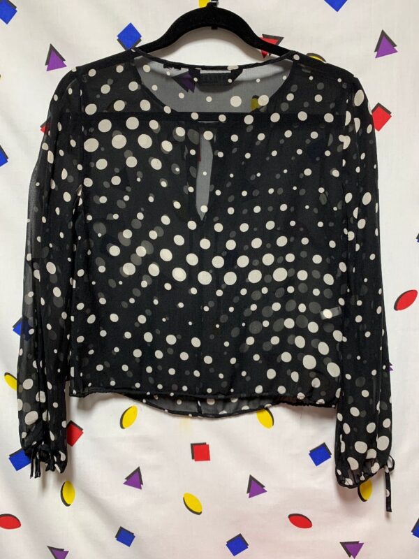 product details: 1990S SHEER SILK POLKADOT TIE FRONT BLOUSE AS-IS photo