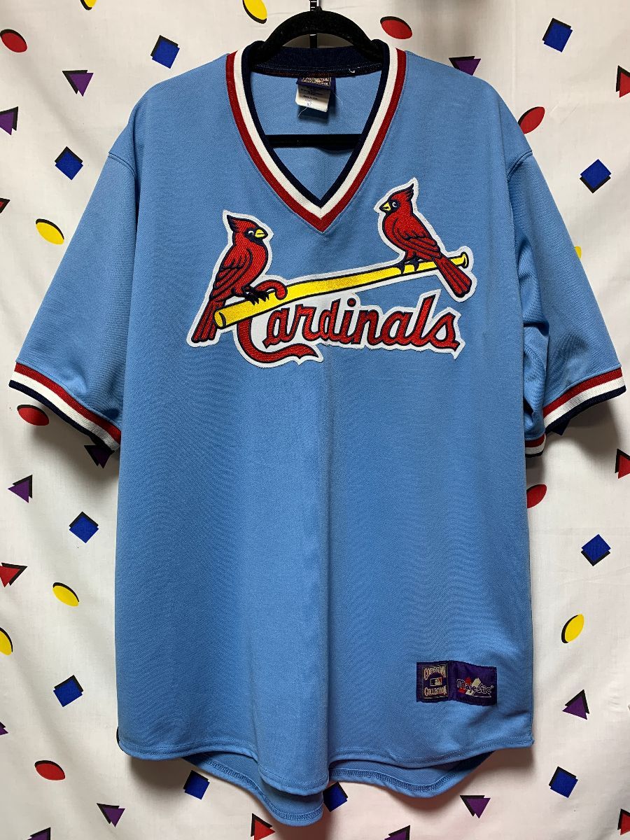 21006 Mens Majestic ST LOUIS CARDINALS Throwback Vintage Powder Blue JERSEY  New