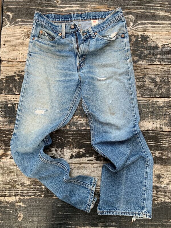 product details: PERFECT WASH SLIGHT DISTRESS ORIGINAL LEVIS 517 FADED DENIM ZIPPER FLY JEANS AS IS photo