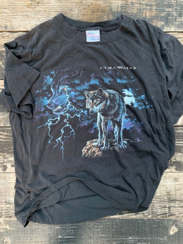 product details: COLORADO NIGHT SKY WOLF THUNDERSTORM GRAPHIC T-SHIRT AS-IS photo