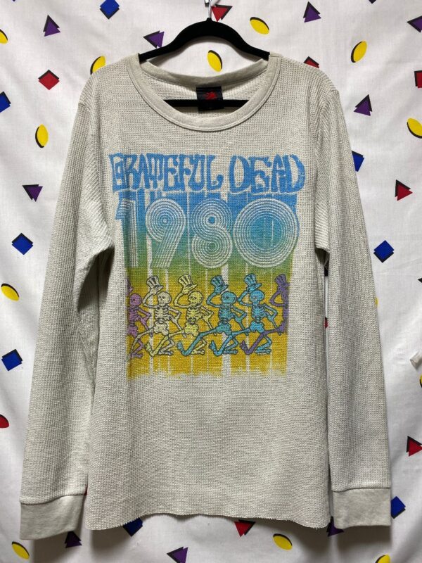 product details: 1980 GRATEFUL DEAD SKELETON TOP HAT LONG-SLEEVE THERMAL GRAPHIC TSHIRT photo