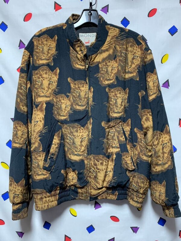 product details: BEAUTIFUL LEOPARD FACE ZIP UP WILD JUNGLE CAT ALL OVER PRINT JACKET AS-IS photo