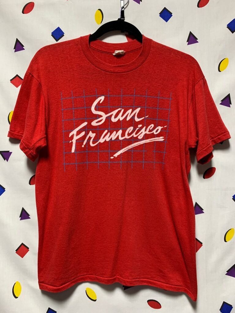 San Francisco Cursive Print Over Grid Tee Shirt | Boardwalk Vintage