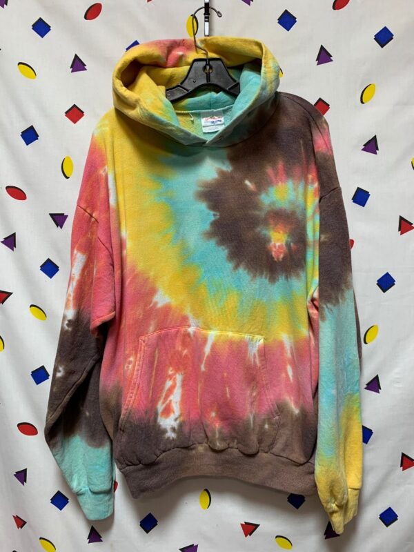 product details: MULTI-COLOR TIE DYE HOODIE WITH POCKETS CHOCOLATE SWIRLS photo