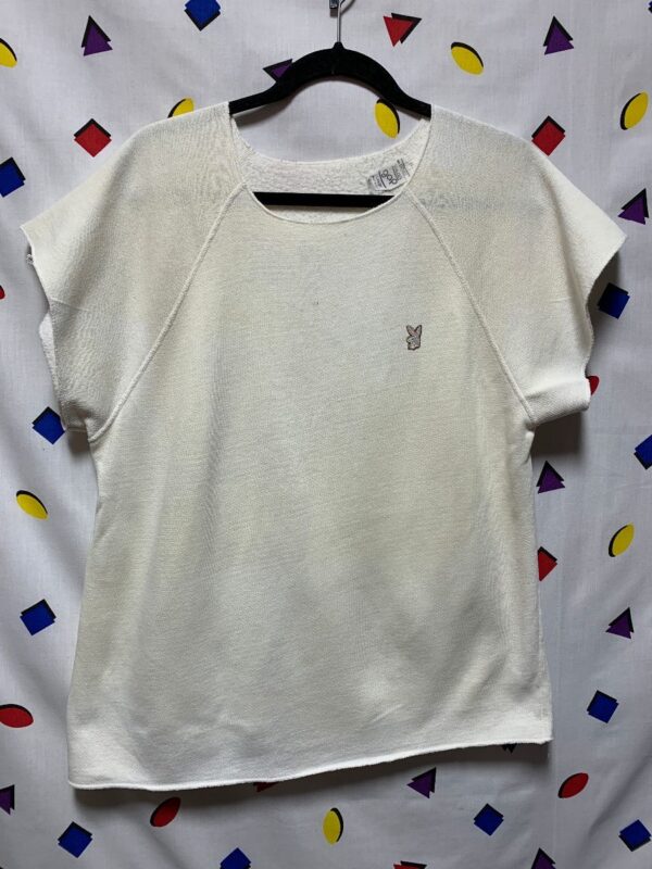 product details: VINTAGE SUPER RETRO CUT SLEEVE & NECK SWEATSHIRT TOP W/ PLAYBOY BUNNY PATCH AS- IS photo