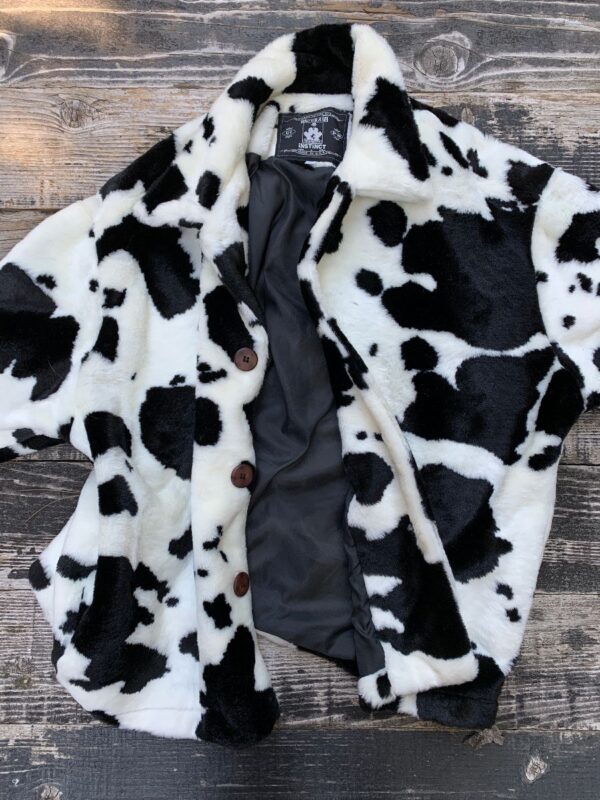 product details: FUN 90S FAUX COW FUZZY BD COLLARED JACKET photo