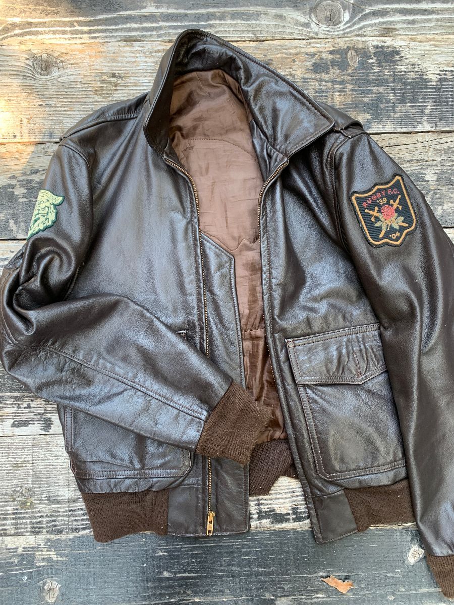 Leather Jacket With Arm Patches And Native American Back Patch As-is