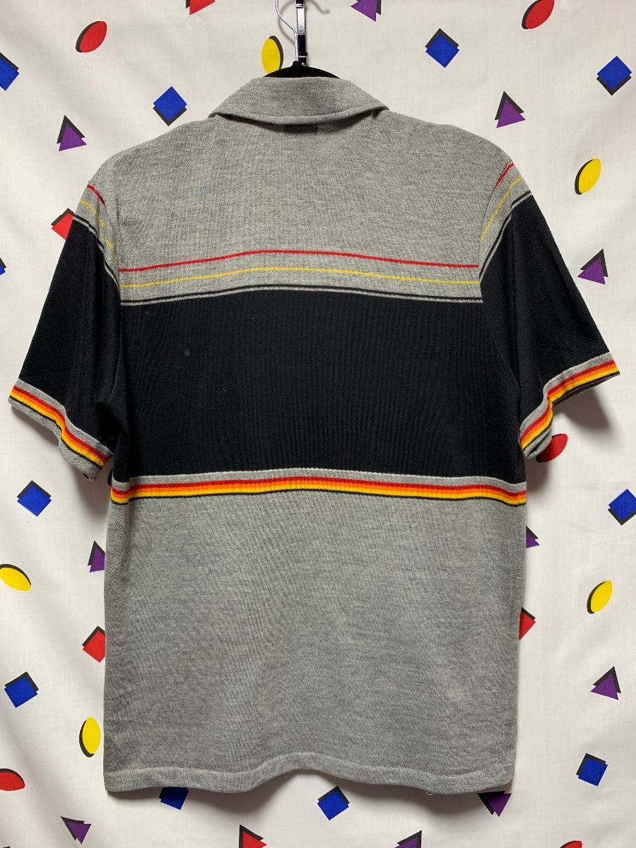 Rad 1980s Ocean Pacific Knit Black Grey Color Block Stripe Polo Style ...