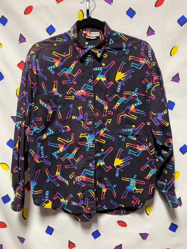 product details: AMAZING 1990S FUNKY DANCING FIGURES BUTTON UP COTTON SHIRT photo