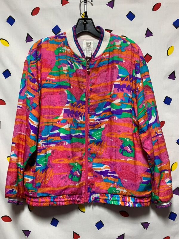 product details: FUNKY 1980S STYLE TROPICAL PRINT ABSTRACT WINDBREAKER photo